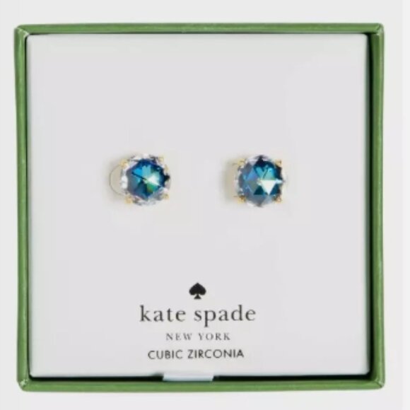 Kate Spade Crystal Earrings Round Blue Saffire Gold Plate BNIB 🆕SHIP⌚📦🏃♀️⚡🚚 - Picture 11 of 15